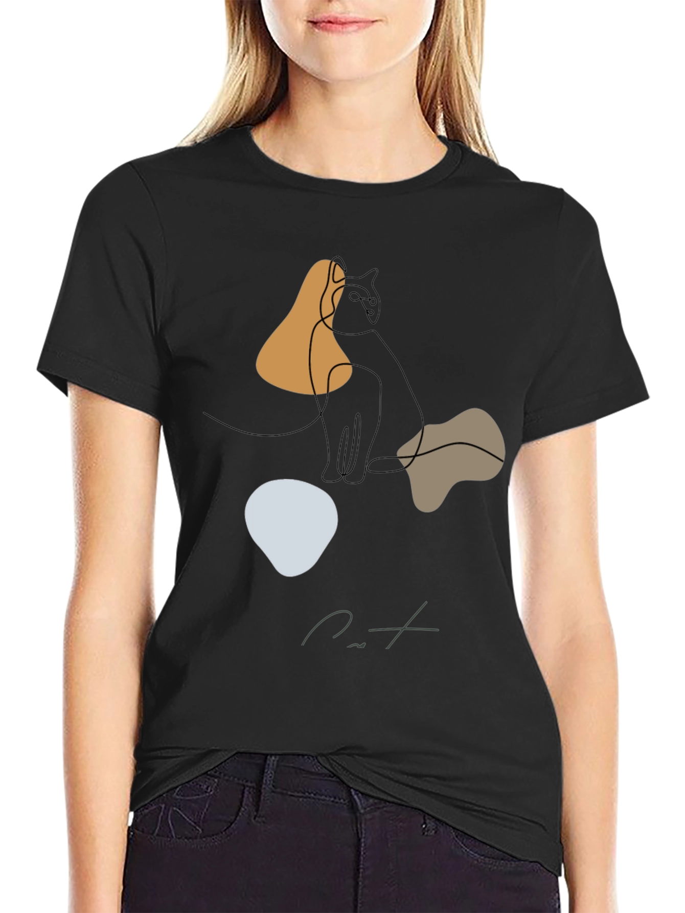 Abstract Cat Graphic Tee - Modern Minimalist Design