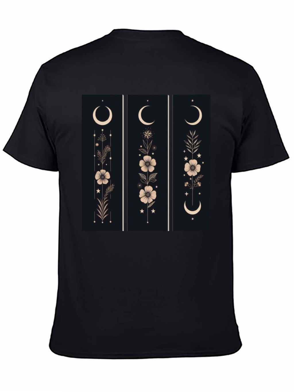 Floral Moon Phase Graphic Black T-Shirt