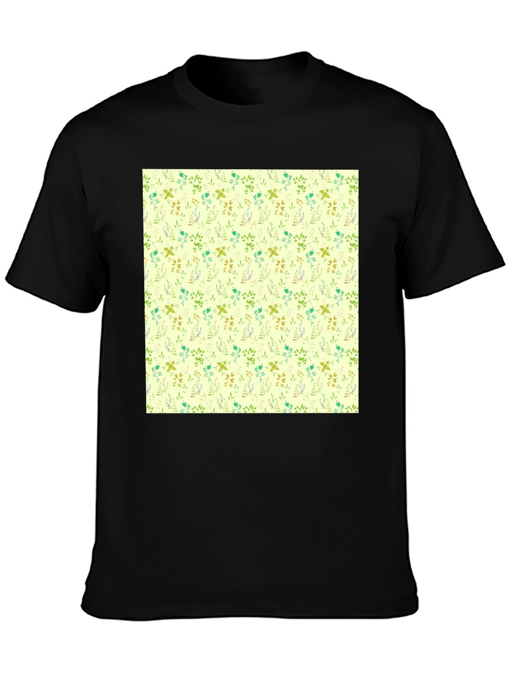 Floral Pattern Black Crew Neck T-Shirt