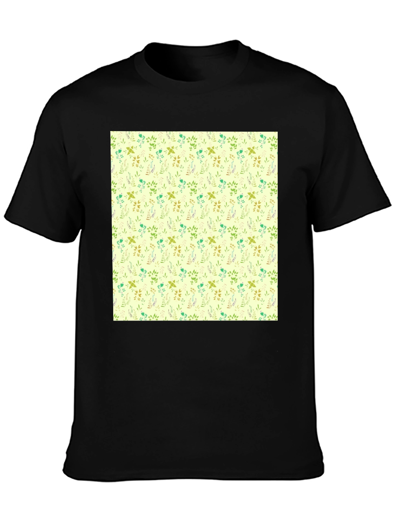 Floral Pattern Black Crew Neck T-Shirt