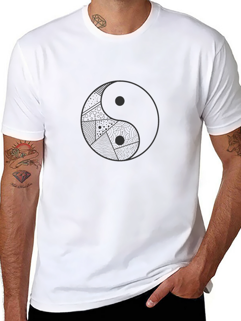Yin Yang Patterned Graphic T-Shirt - Stylish Black Tee