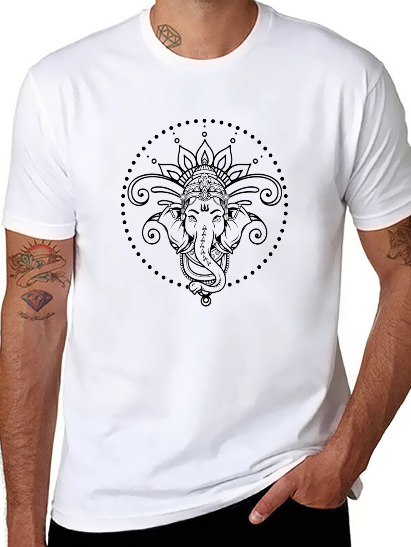 Ganesha Mandala Graphic Tee - Black Cotton T-Shirt