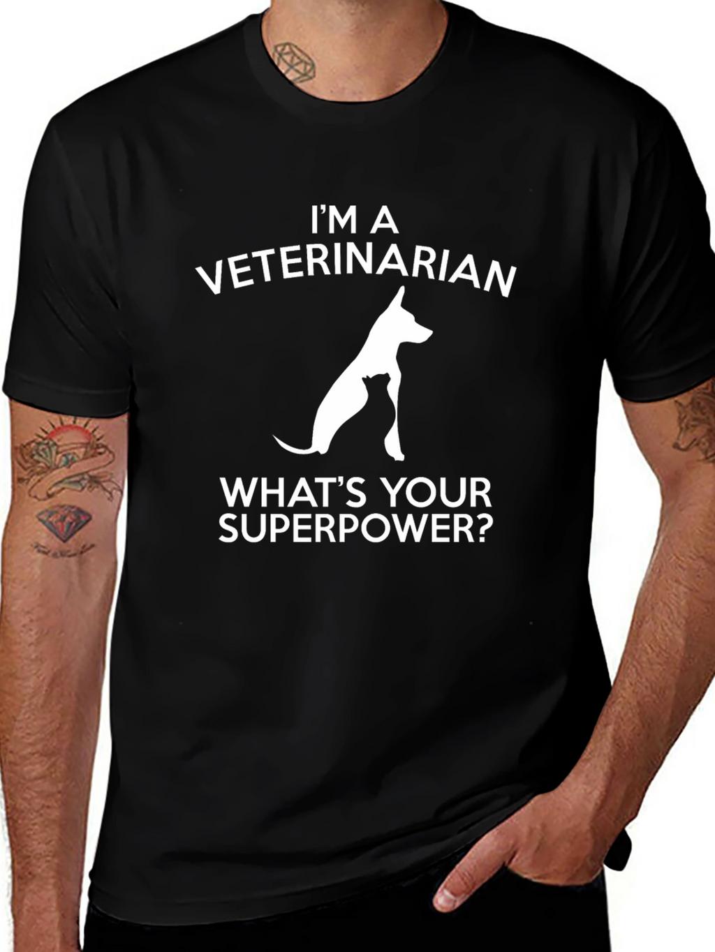 Veterinarian Superpower Graphic T-Shirt - Black
