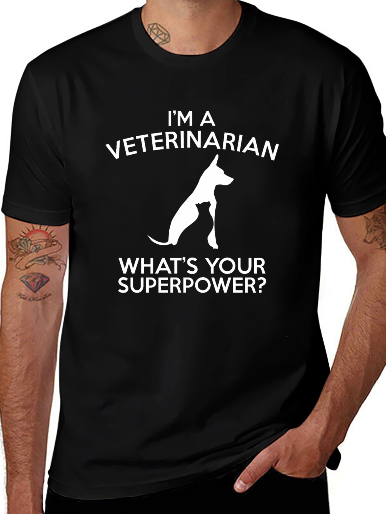 Veterinarian Superpower Graphic T-Shirt - Black