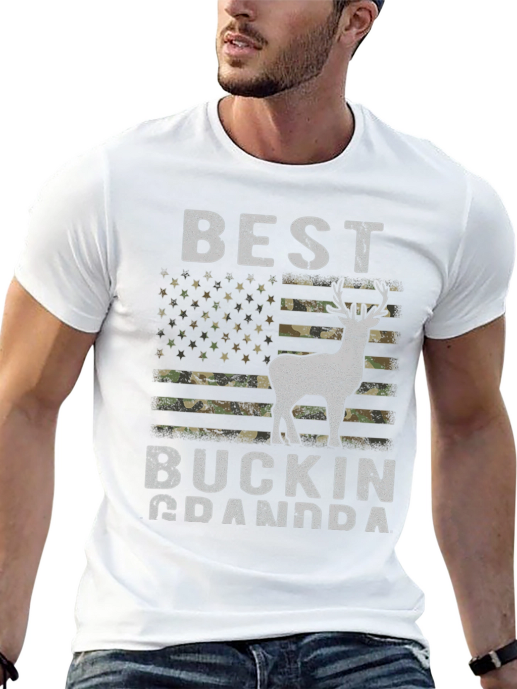 Best Buckin Grandpa Camo USA Flag T-Shirt