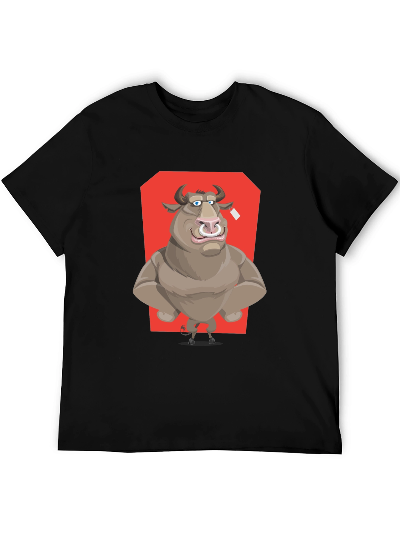 Bull Cartoon Graphic T-Shirt - Black Crew Neck Tee