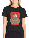 Bull Cartoon Graphic T-Shirt - Black Crew Neck Tee