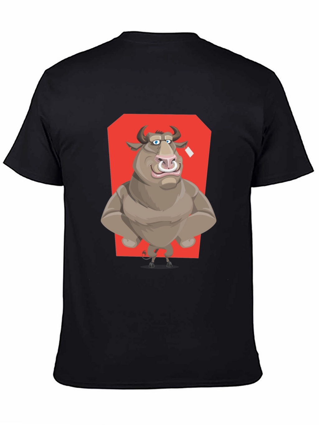 Bull Cartoon Graphic T-Shirt - Black Crew Neck Tee