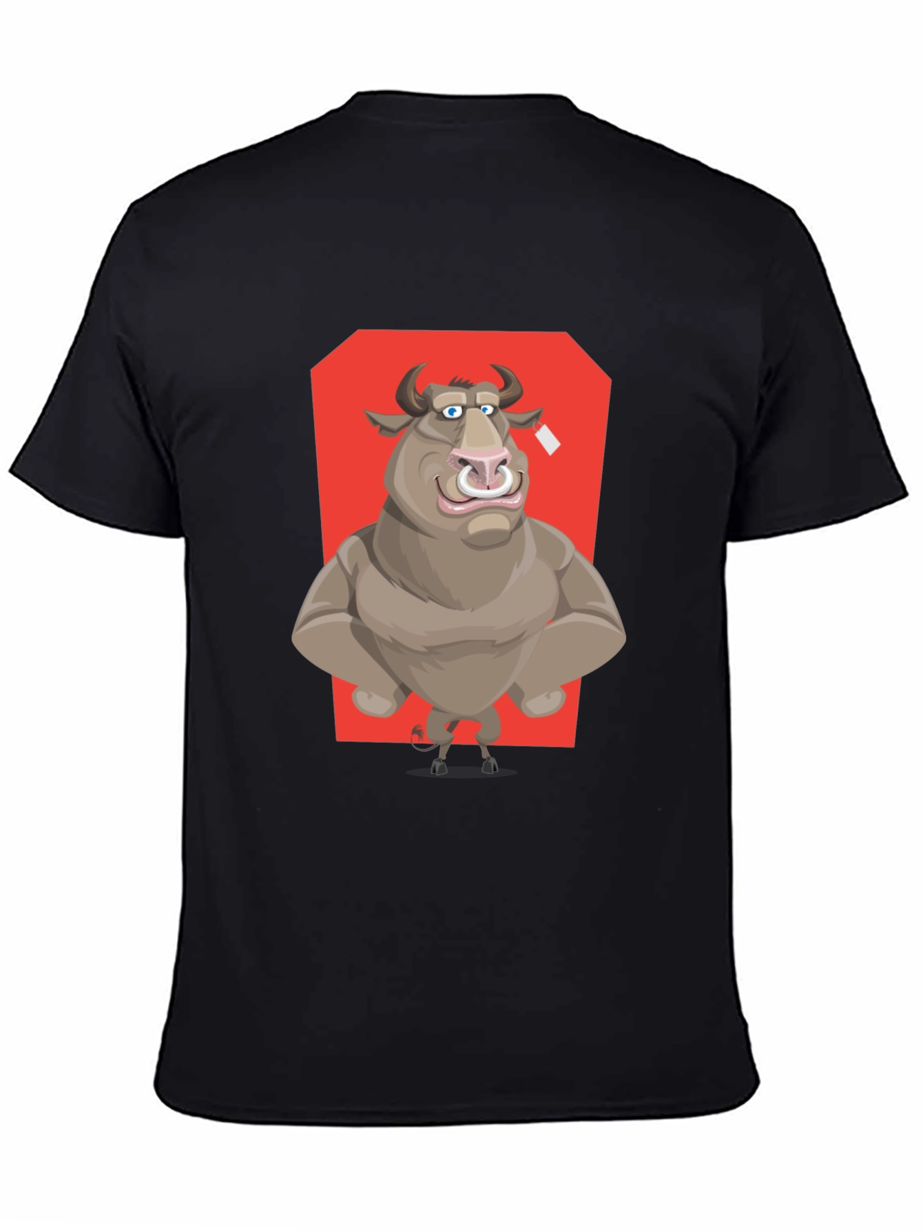 Bull Cartoon Graphic T-Shirt - Black Crew Neck Tee