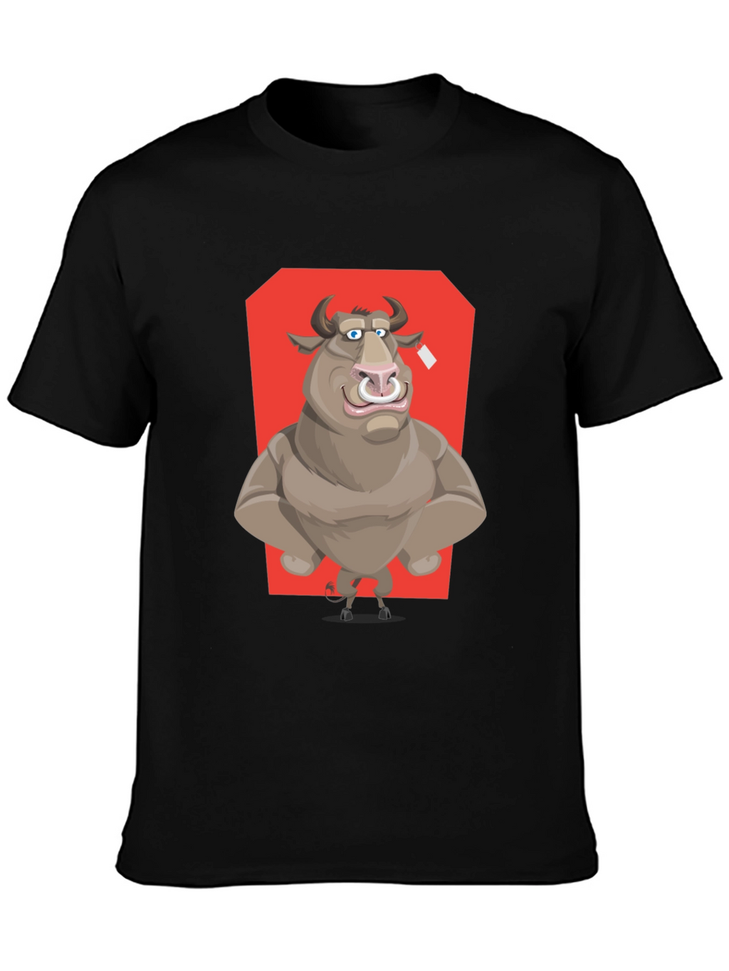 Bull Cartoon Graphic T-Shirt - Black Crew Neck Tee