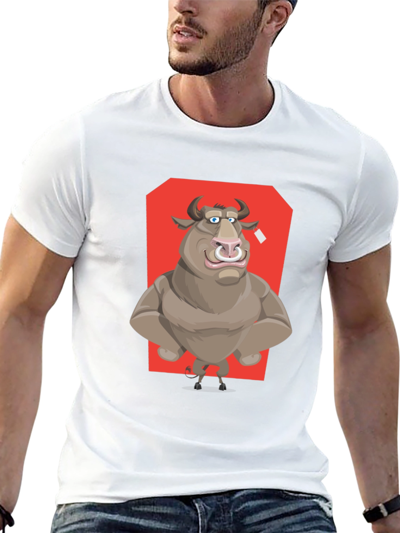 Bull Cartoon Graphic T-Shirt - Black Crew Neck Tee