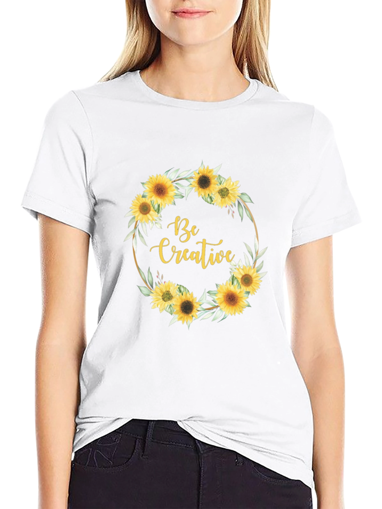 Sunflower Wreath Be Creative Black Tee