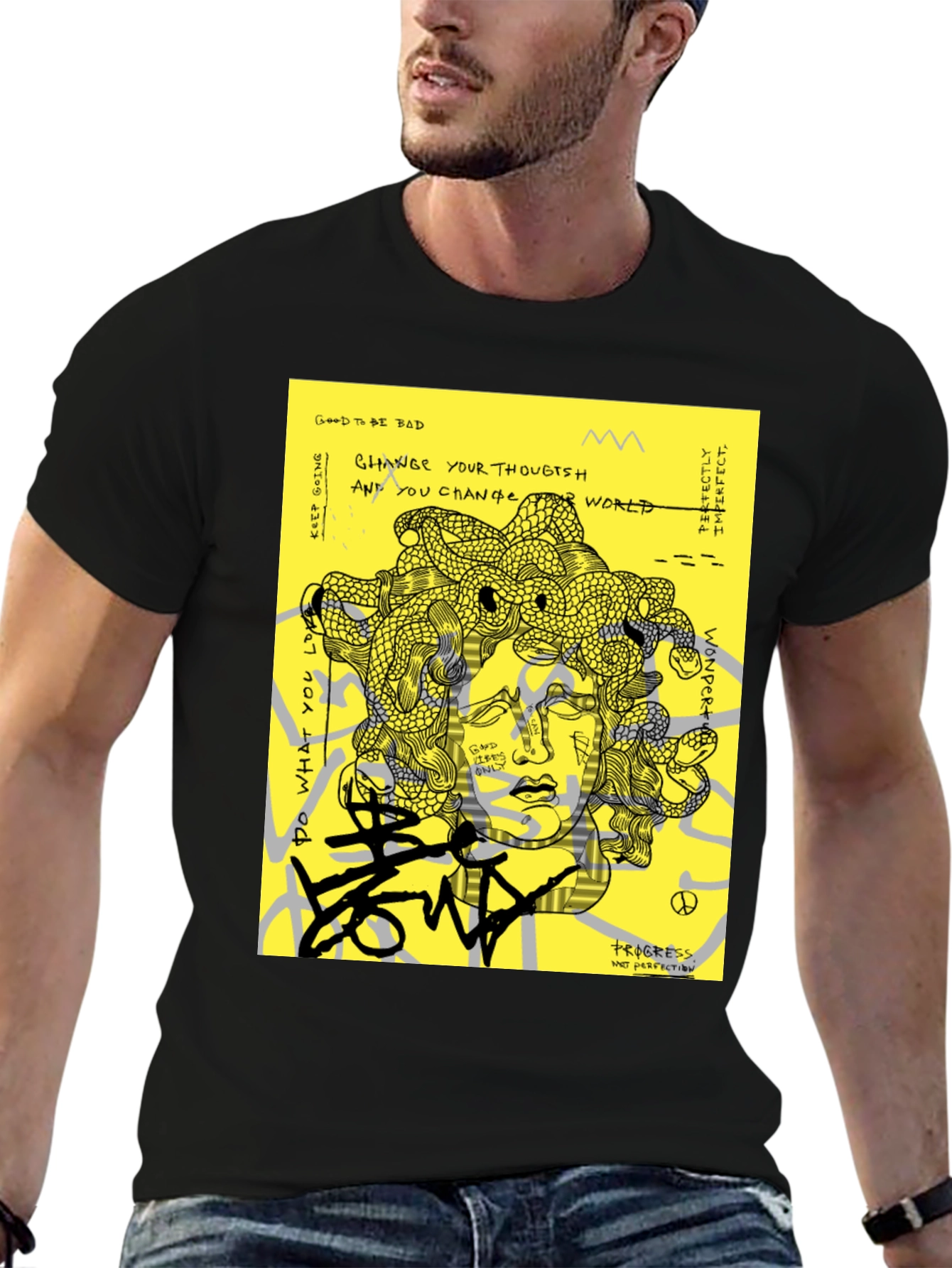 Medusa Graphic Print Black T-Shirt