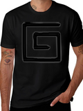 Mens Black Graphic Tee - Abstract Letter Design
