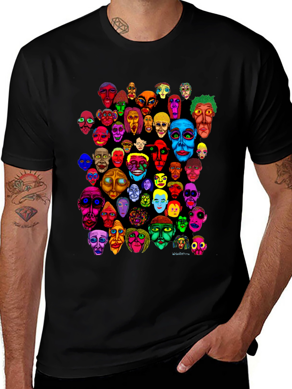 Abstract Faces Graphic Print Black T-Shirt