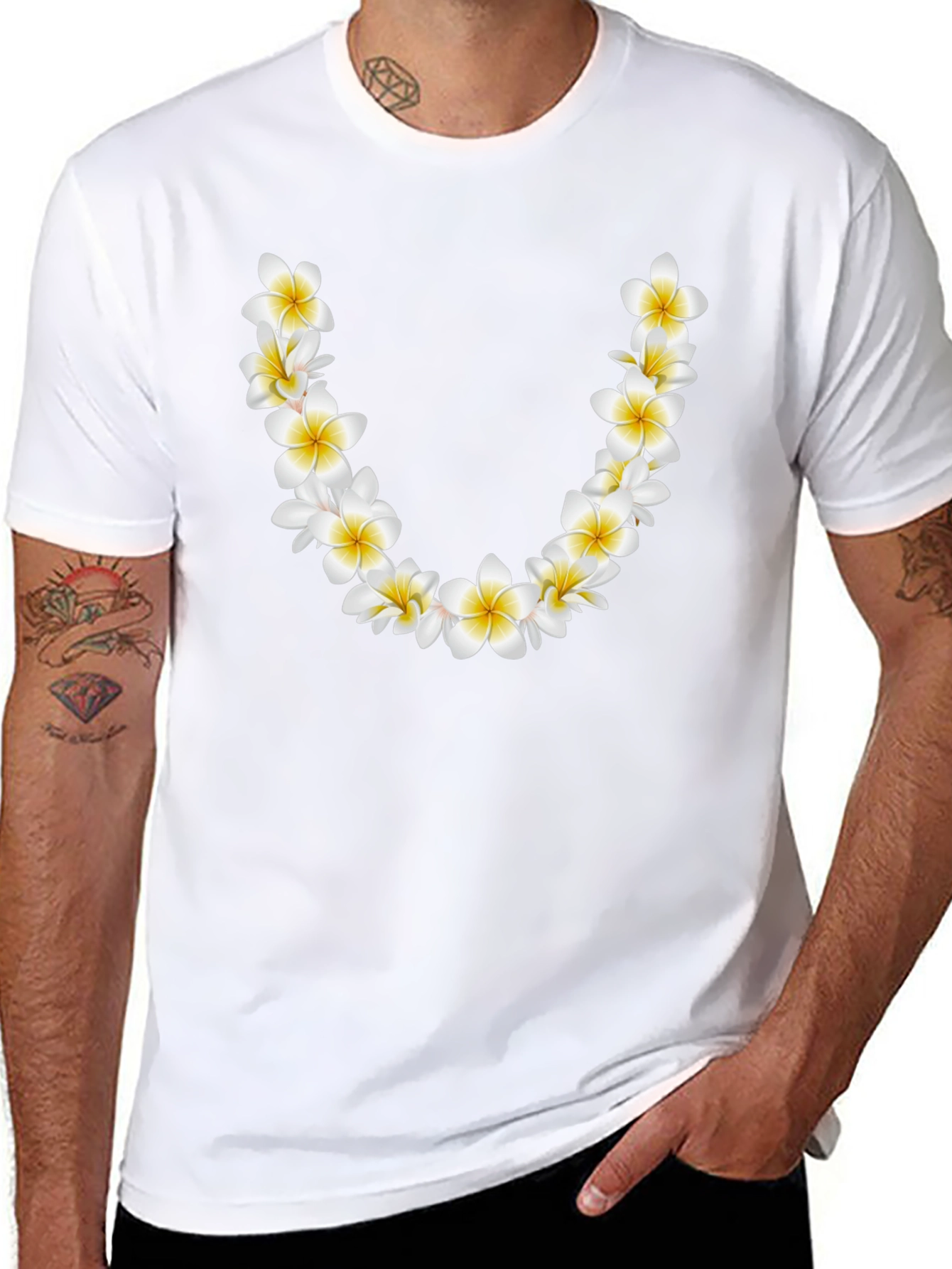 Floral Lei Graphic Black T-Shirt