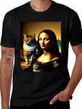Mona Lisa Cat Art Graphic T-Shirt