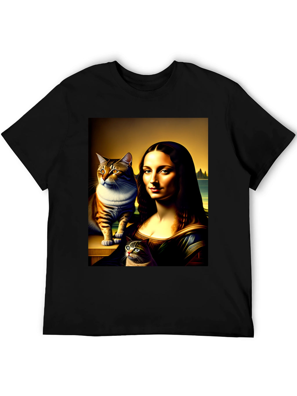 Mona Lisa Cat Art Graphic T-Shirt