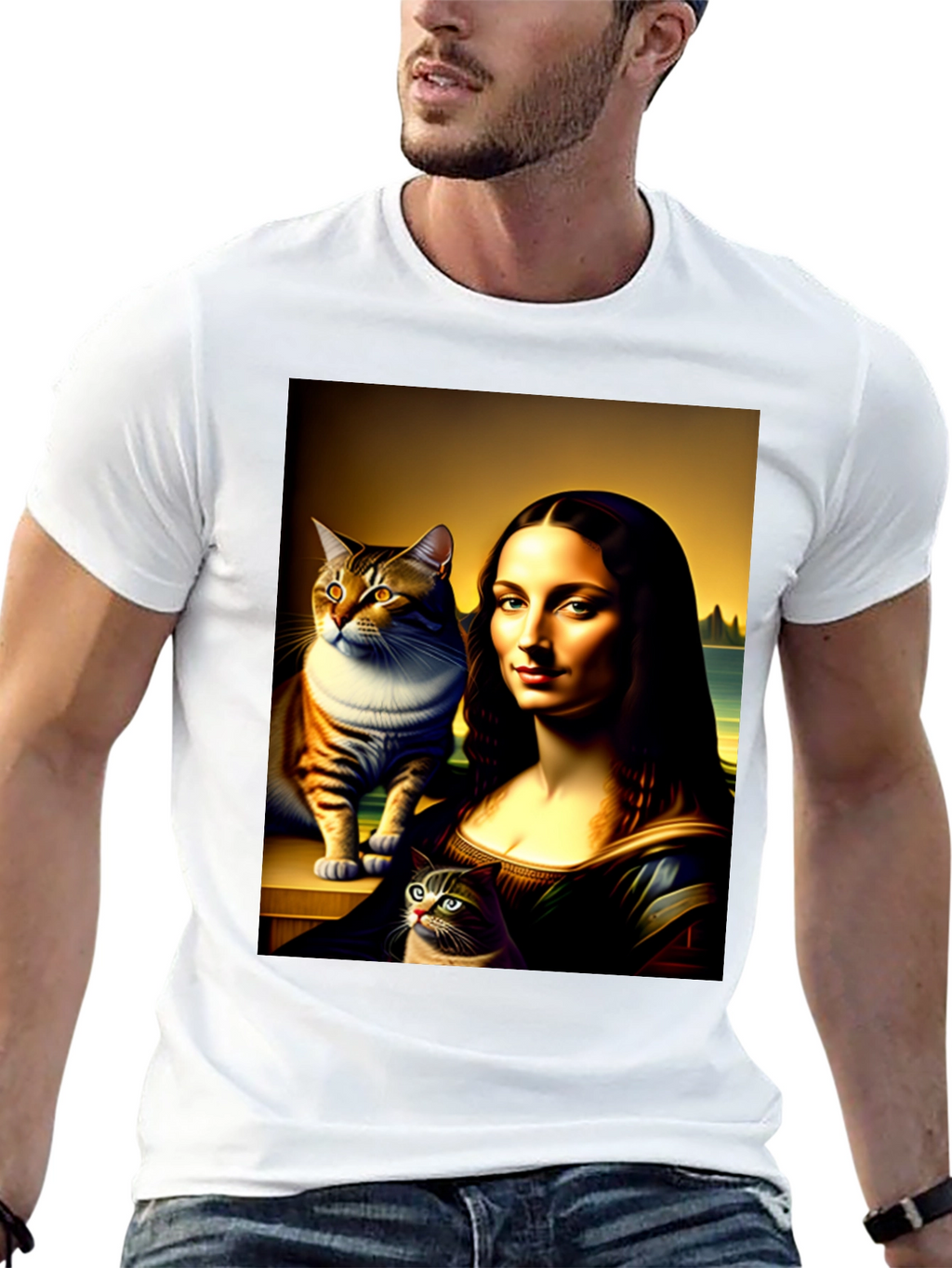 Mona Lisa Cat Art Graphic T-Shirt