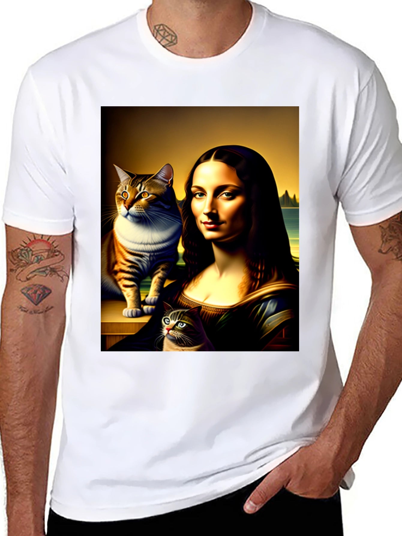 Mona Lisa Cat Art Graphic T-Shirt