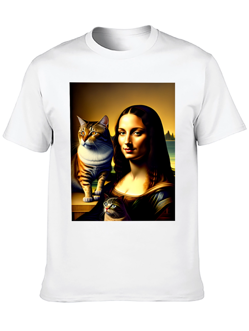 Mona Lisa Cat Art Graphic T-Shirt