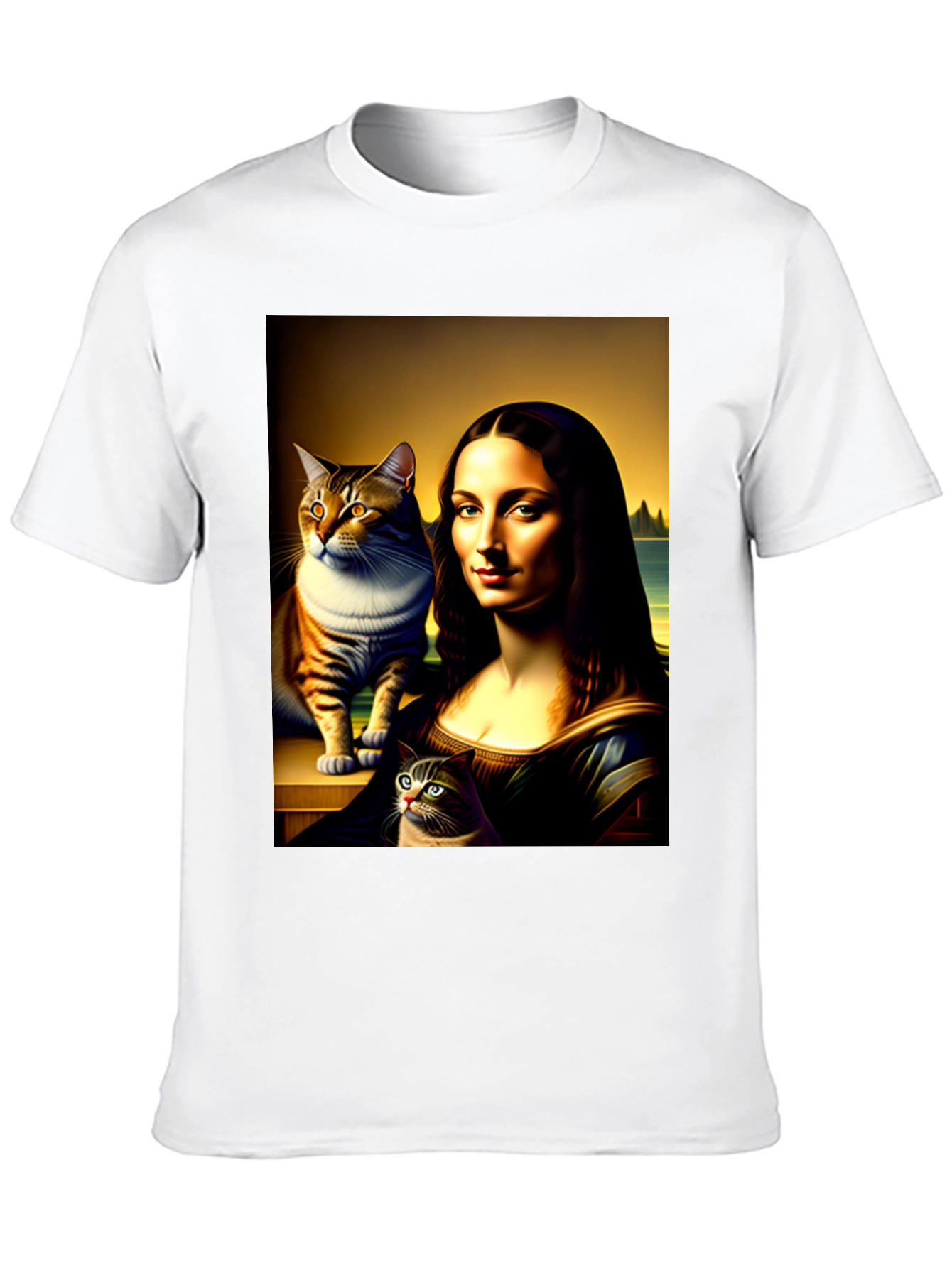 Mona Lisa Cat Art Graphic T-Shirt