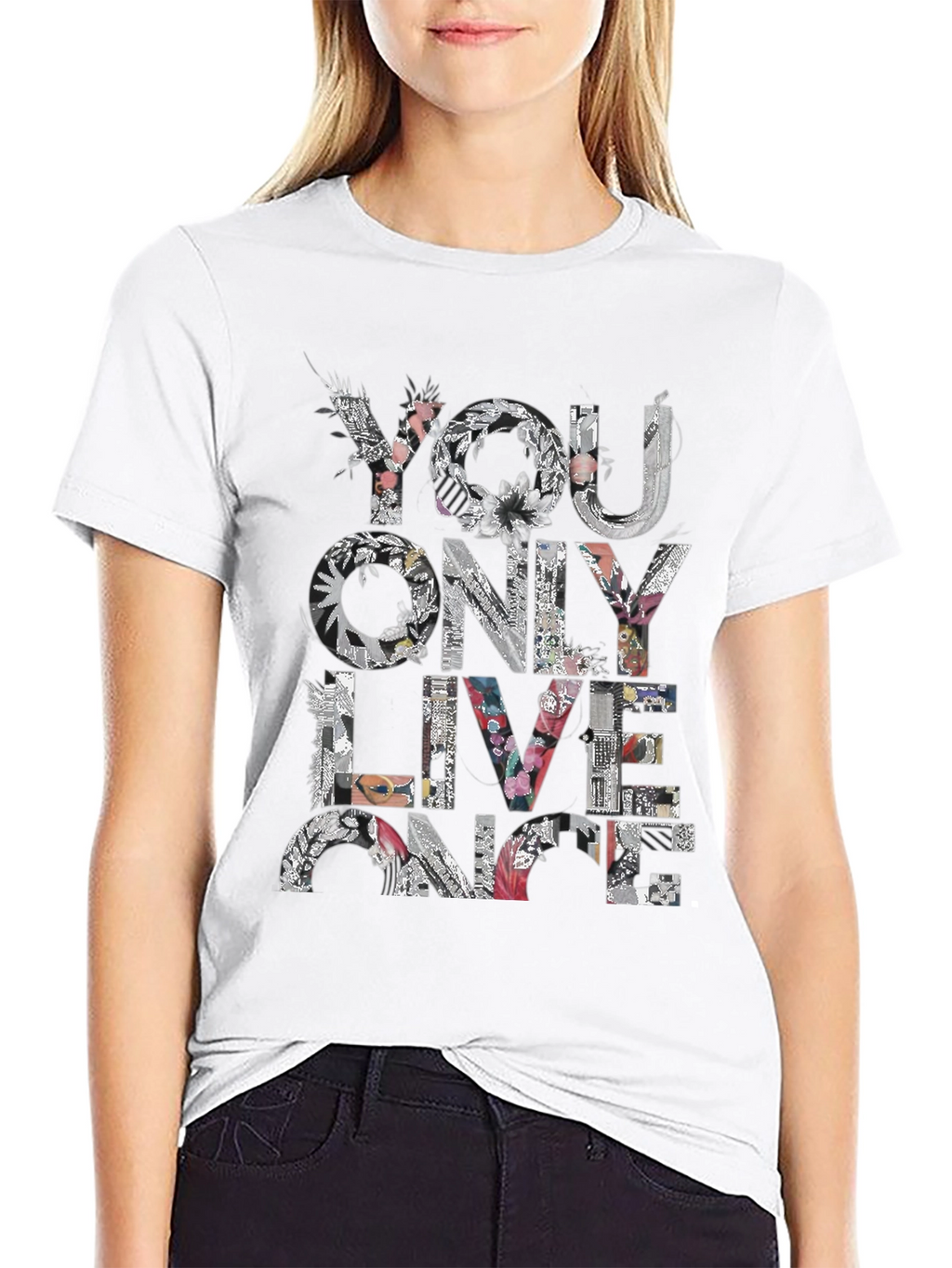 Floral You Only Live Once Black T-Shirt