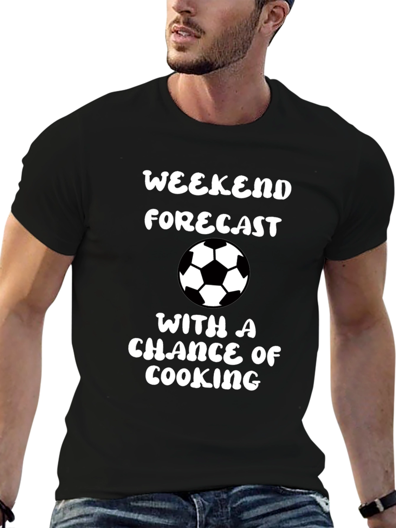 Weekend Forecast Soccer & Cooking Black Graphic Tee