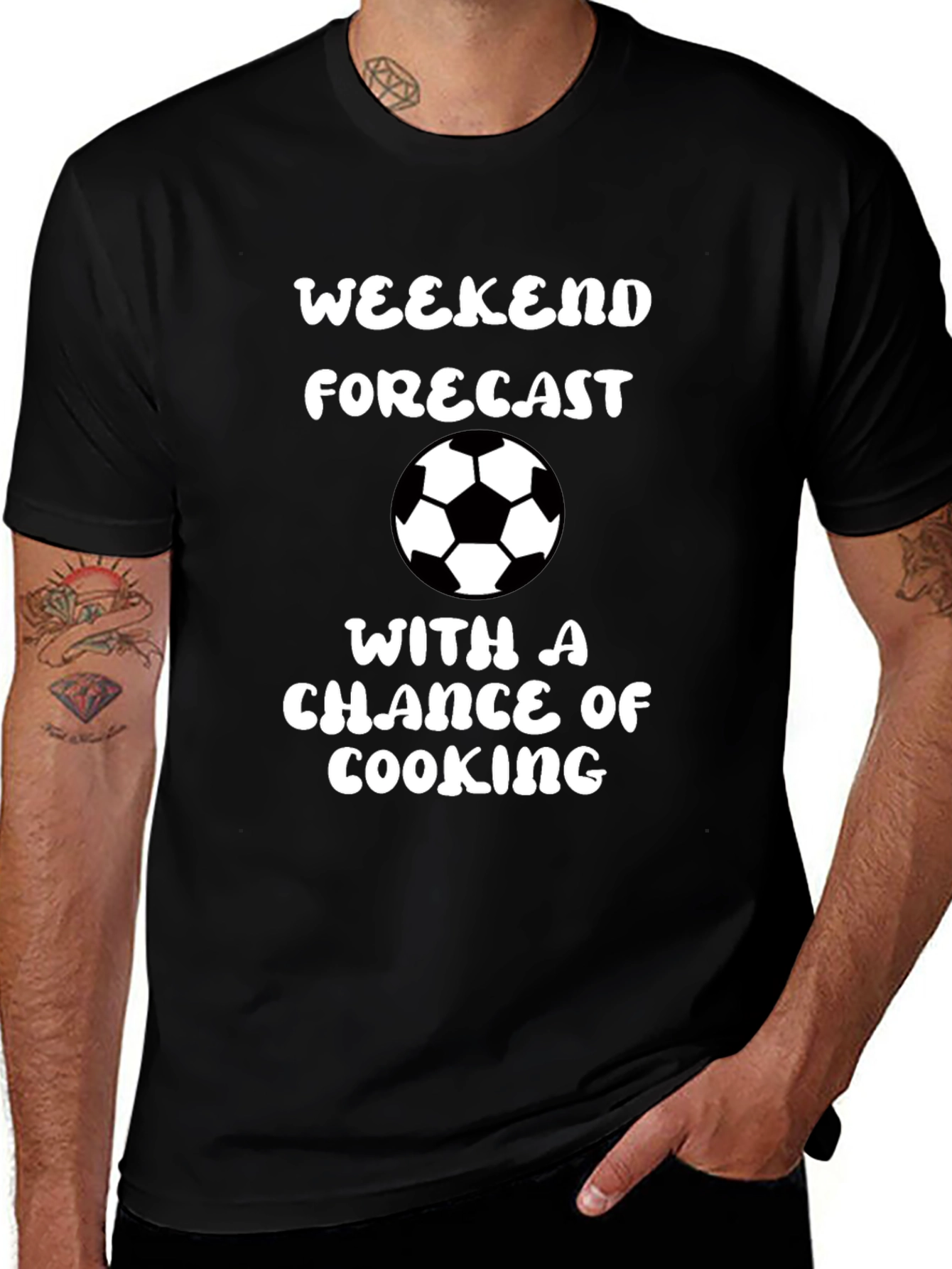 Weekend Forecast Soccer & Cooking Black Graphic Tee