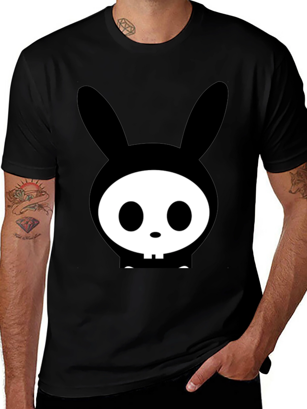 Bunny Skull Graphic Tee - Edgy Black T-Shirt