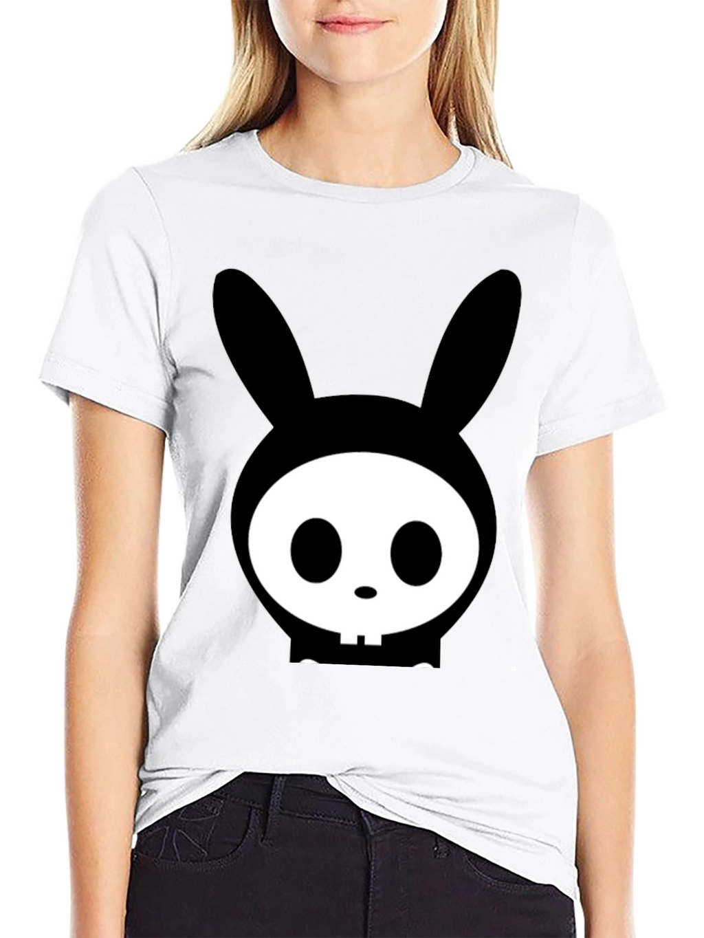 Bunny Skull Graphic Tee - Edgy Black T-Shirt