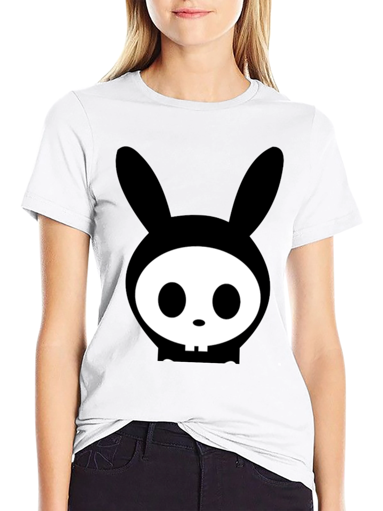 Bunny Skull Graphic Tee - Edgy Black T-Shirt
