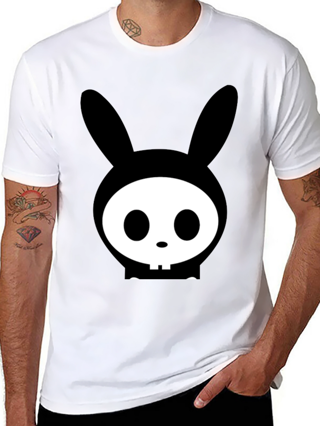 Bunny Skull Graphic Tee - Edgy Black T-Shirt