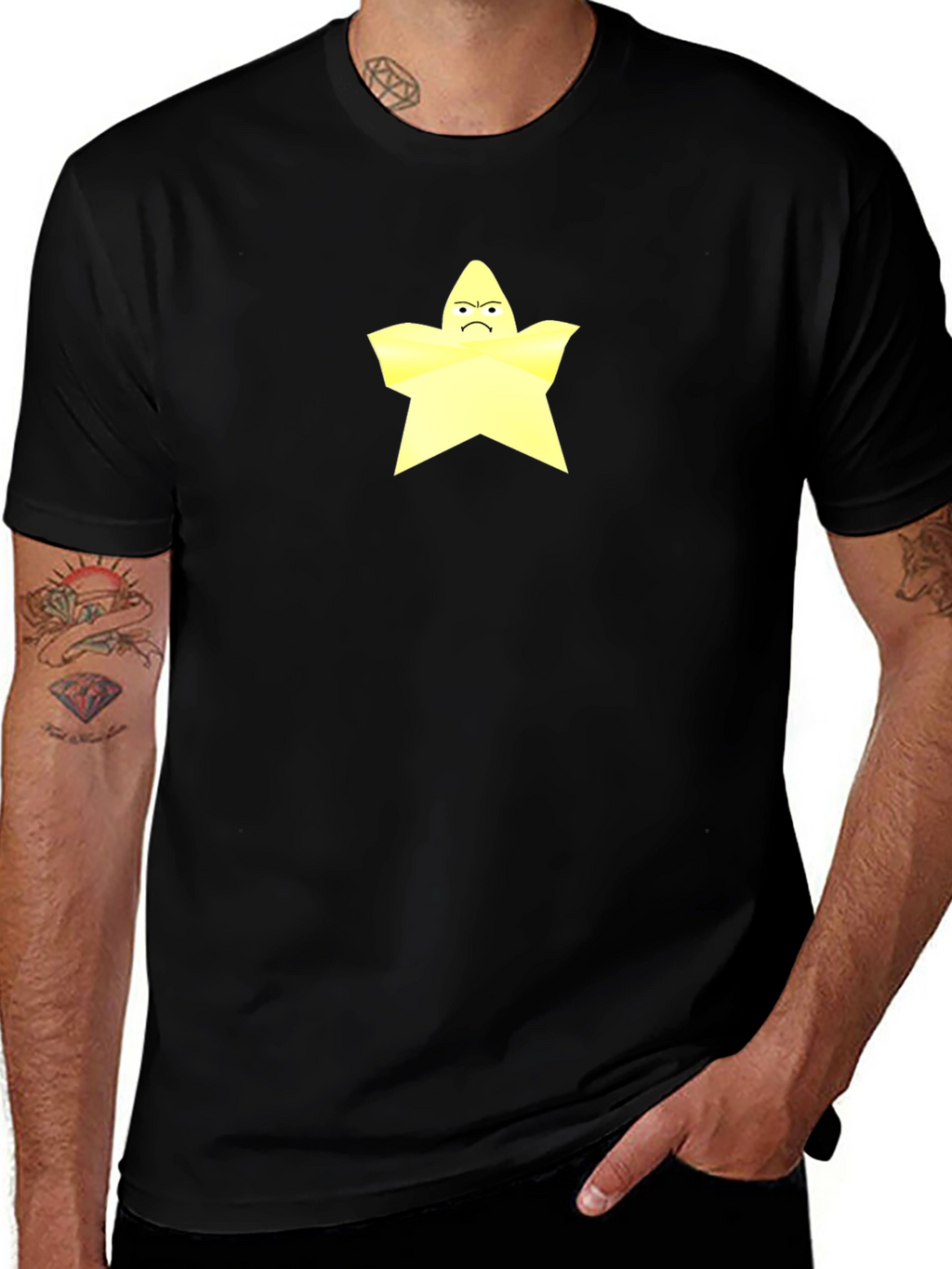 Grumpy Star Graphic Tee - Black Cotton T-Shirt