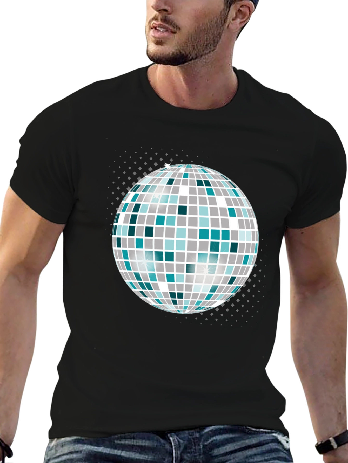 Disco Ball Graphic Tee - Black Cotton T-Shirt
