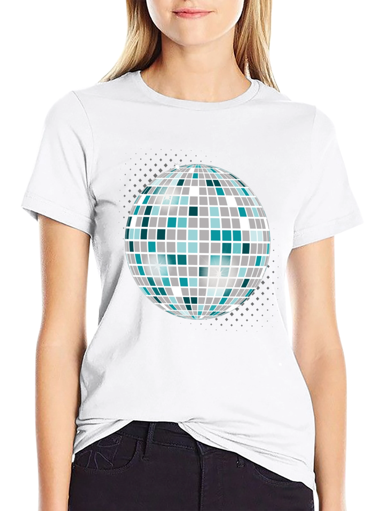 Disco Ball Graphic Tee - Black Cotton T-Shirt
