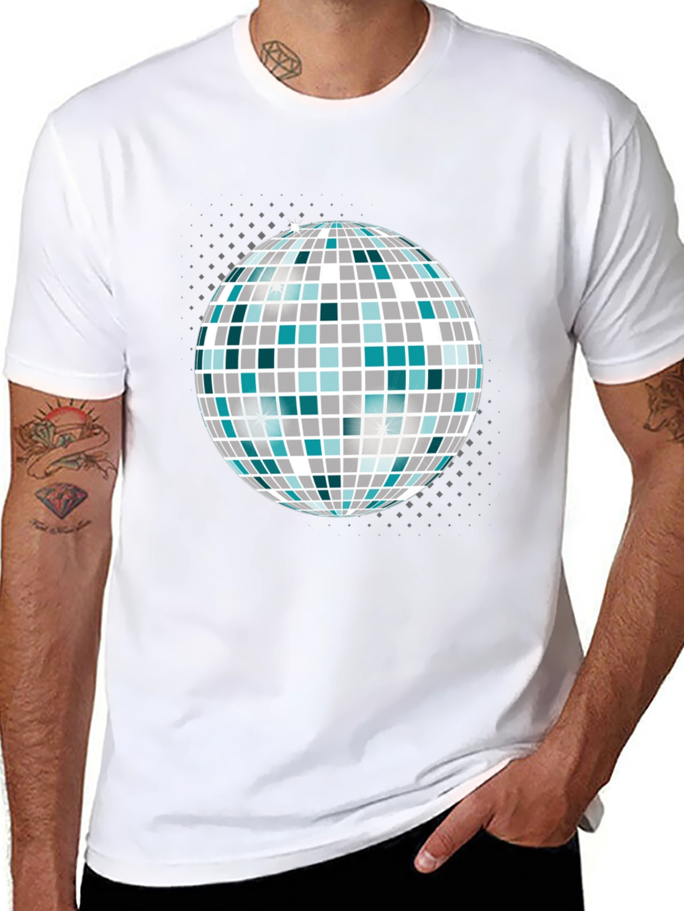 Disco Ball Graphic Tee - Black Cotton T-Shirt