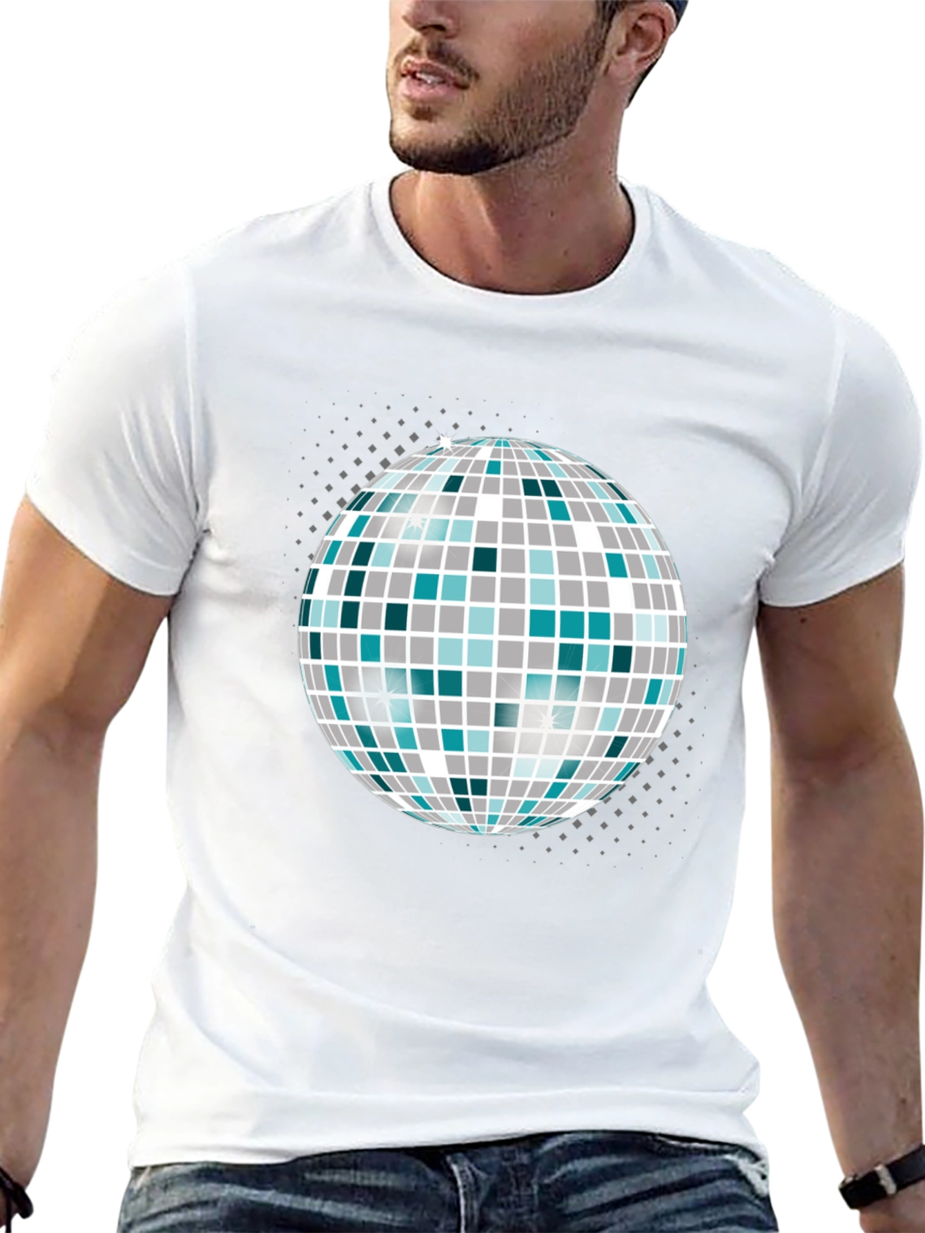 Disco Ball Graphic Tee - Black Cotton T-Shirt