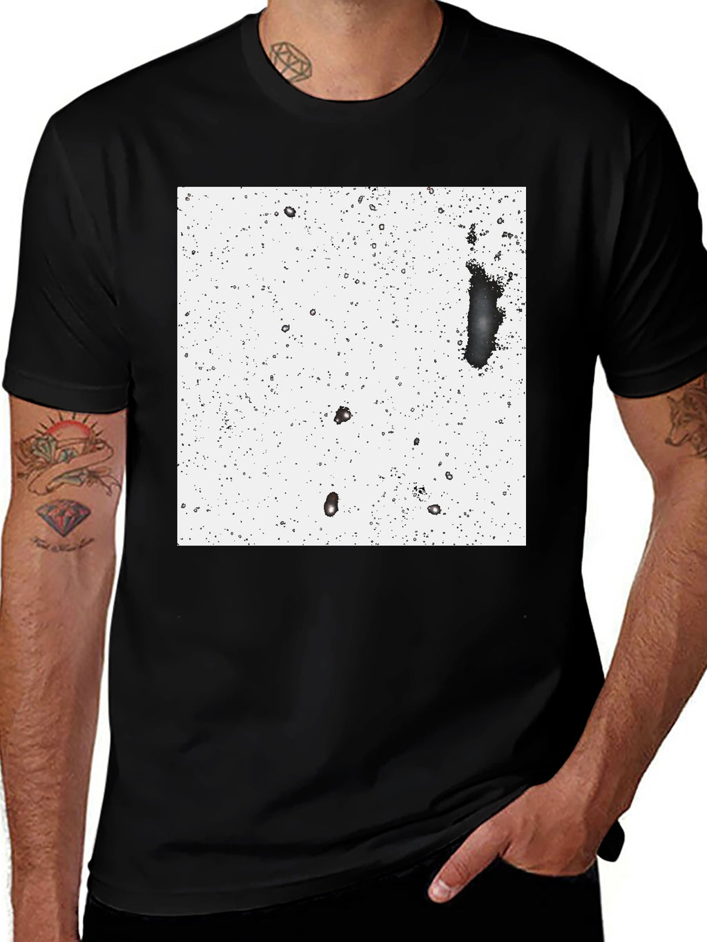 Modern Black T-Shirt with Abstract White Square Design