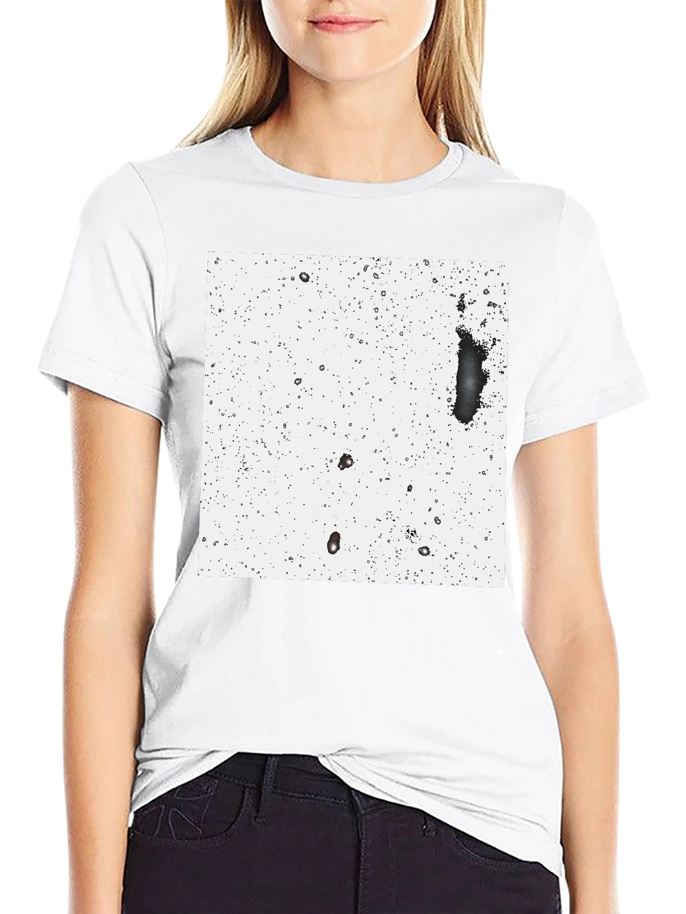 Modern Black T-Shirt with Abstract White Square Design