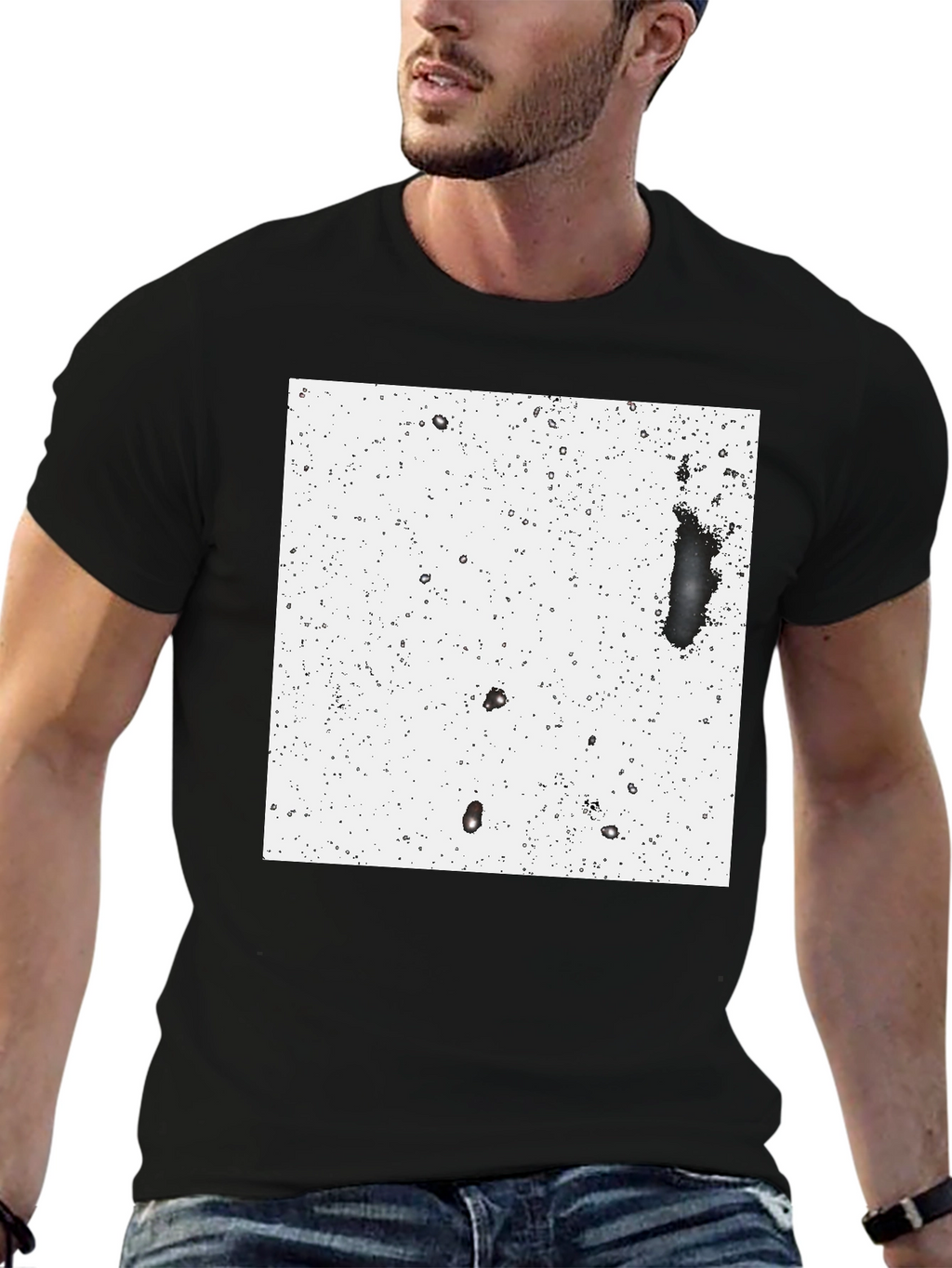 Modern Black T-Shirt with Abstract White Square Design