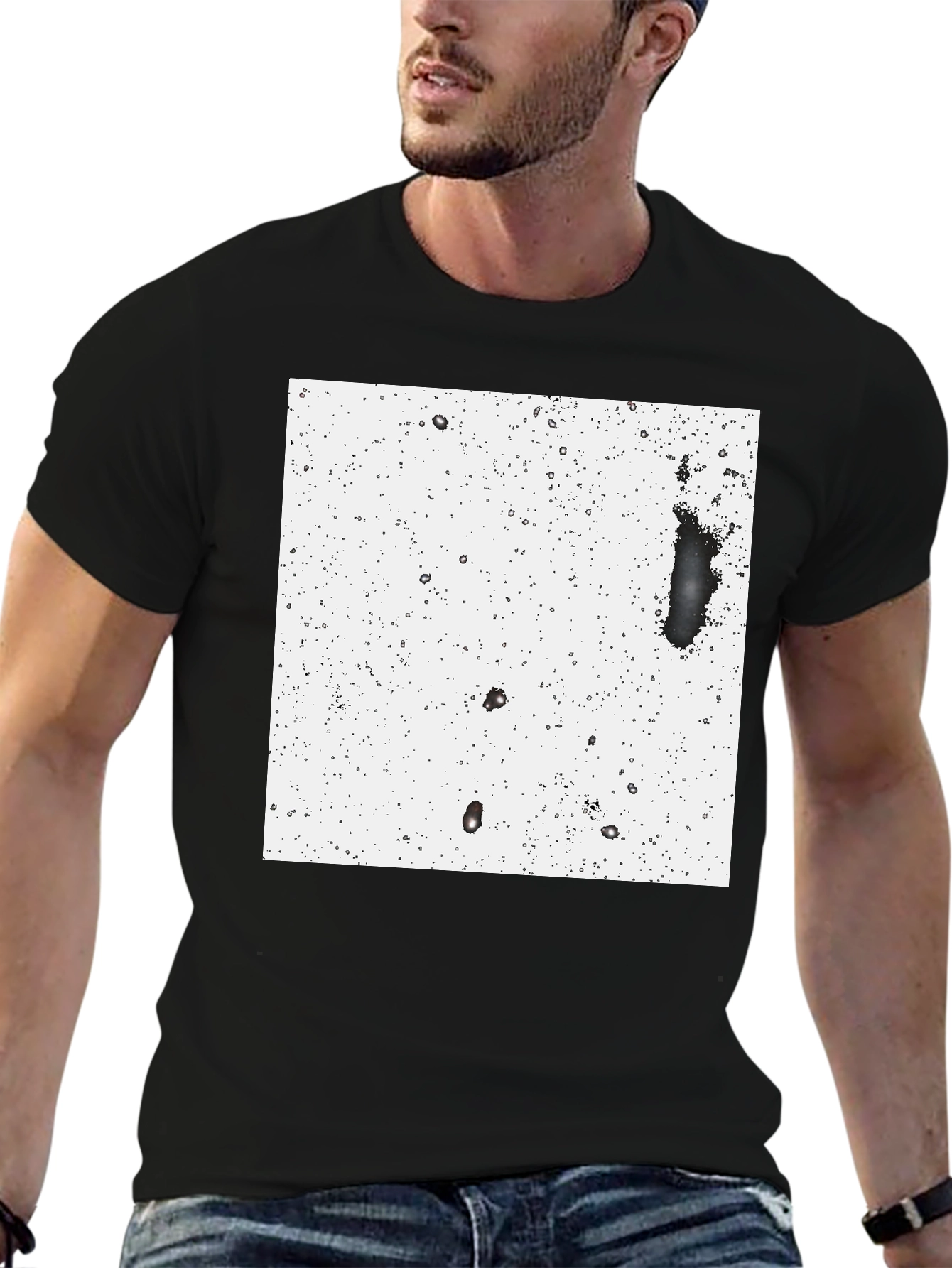 Modern Black T-Shirt with Abstract White Square Design