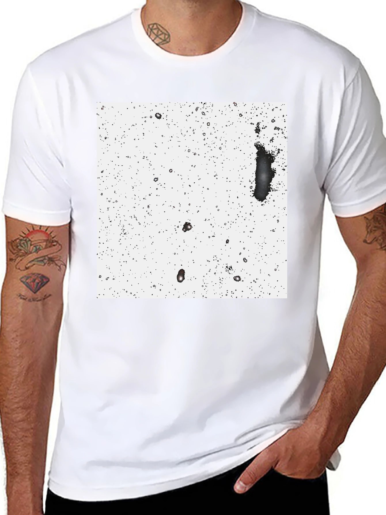 Modern Black T-Shirt with Abstract White Square Design