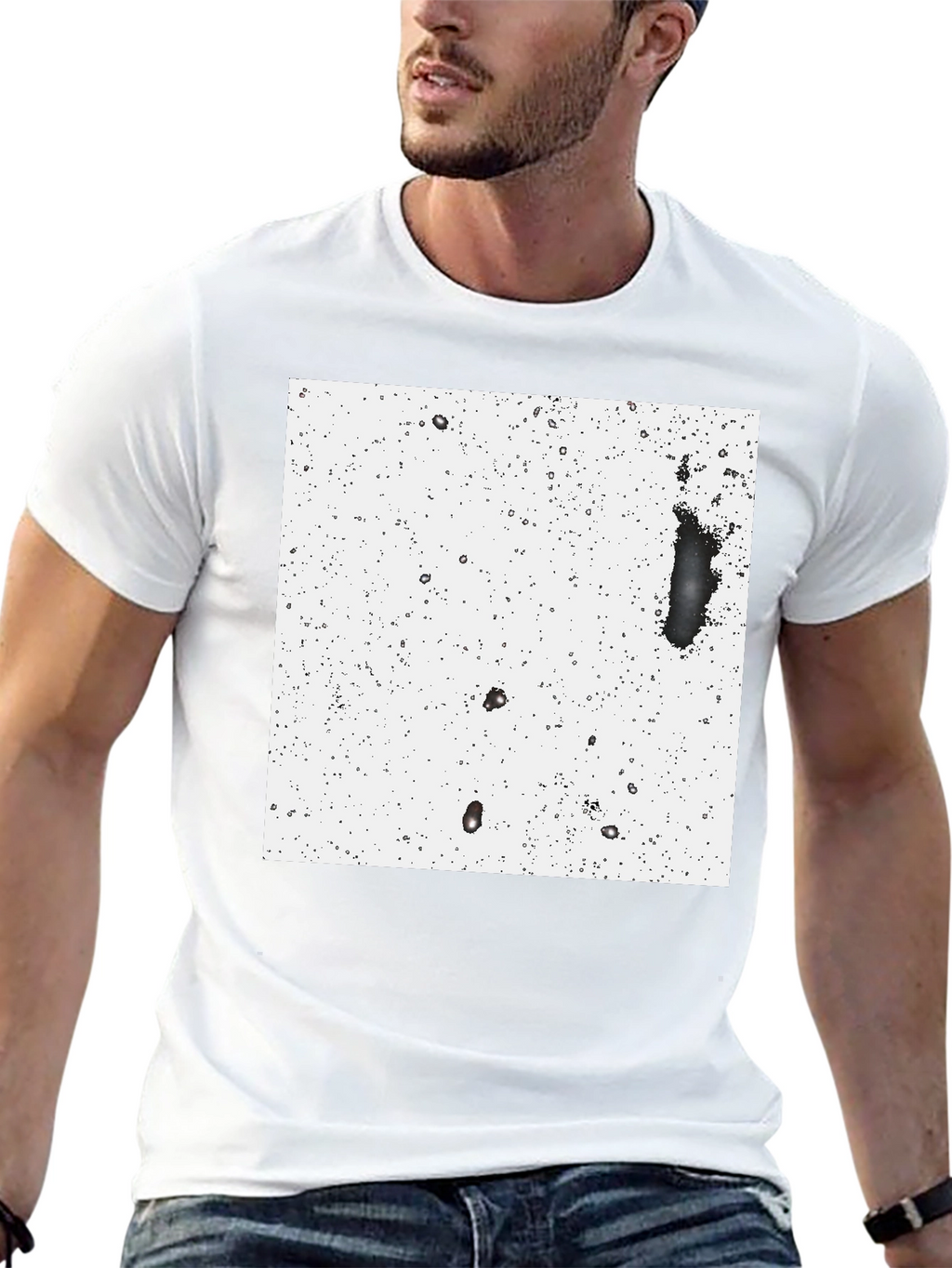 Modern Black T-Shirt with Abstract White Square Design