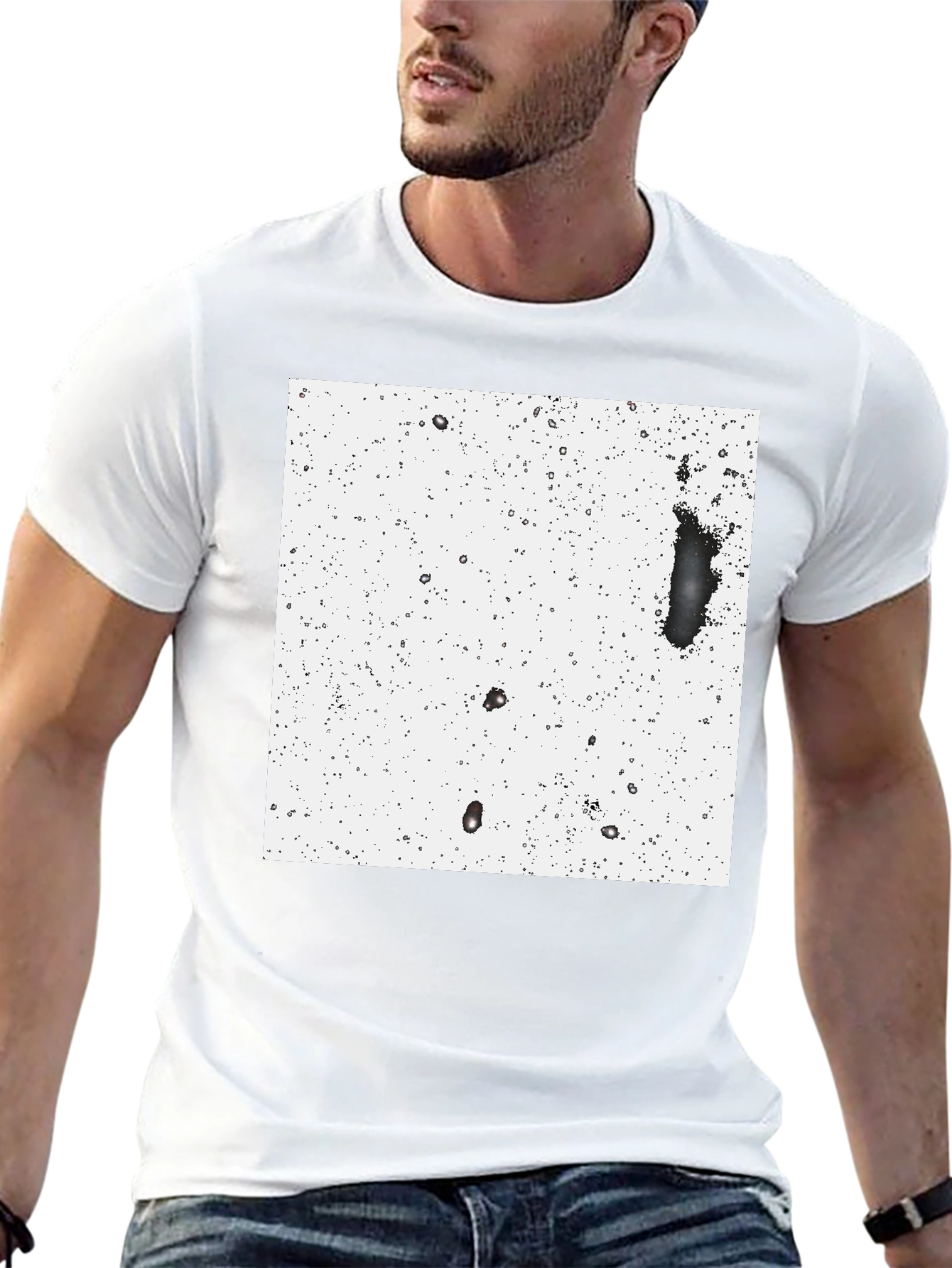 Modern Black T-Shirt with Abstract White Square Design