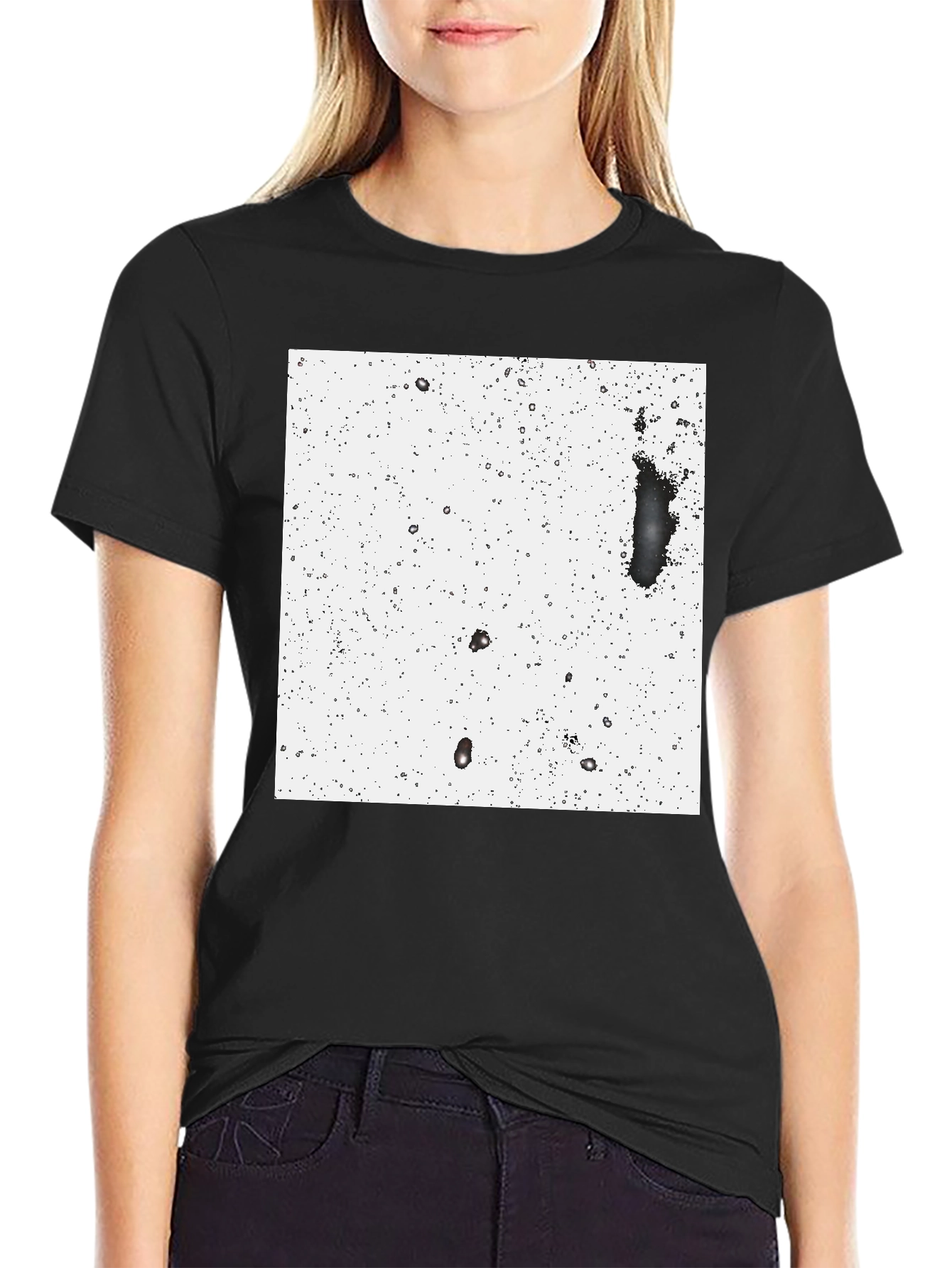 Modern Black T-Shirt with Abstract White Square Design