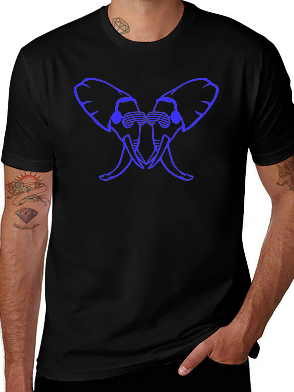 Cool Elephant Silhouette Graphic Tee - Black Cotton