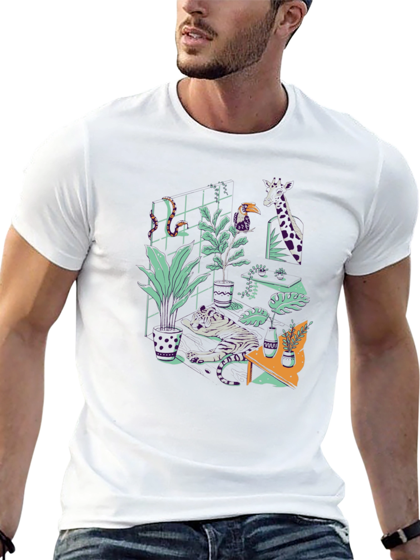 Jungle Animals Graphic Print Black T-Shirt