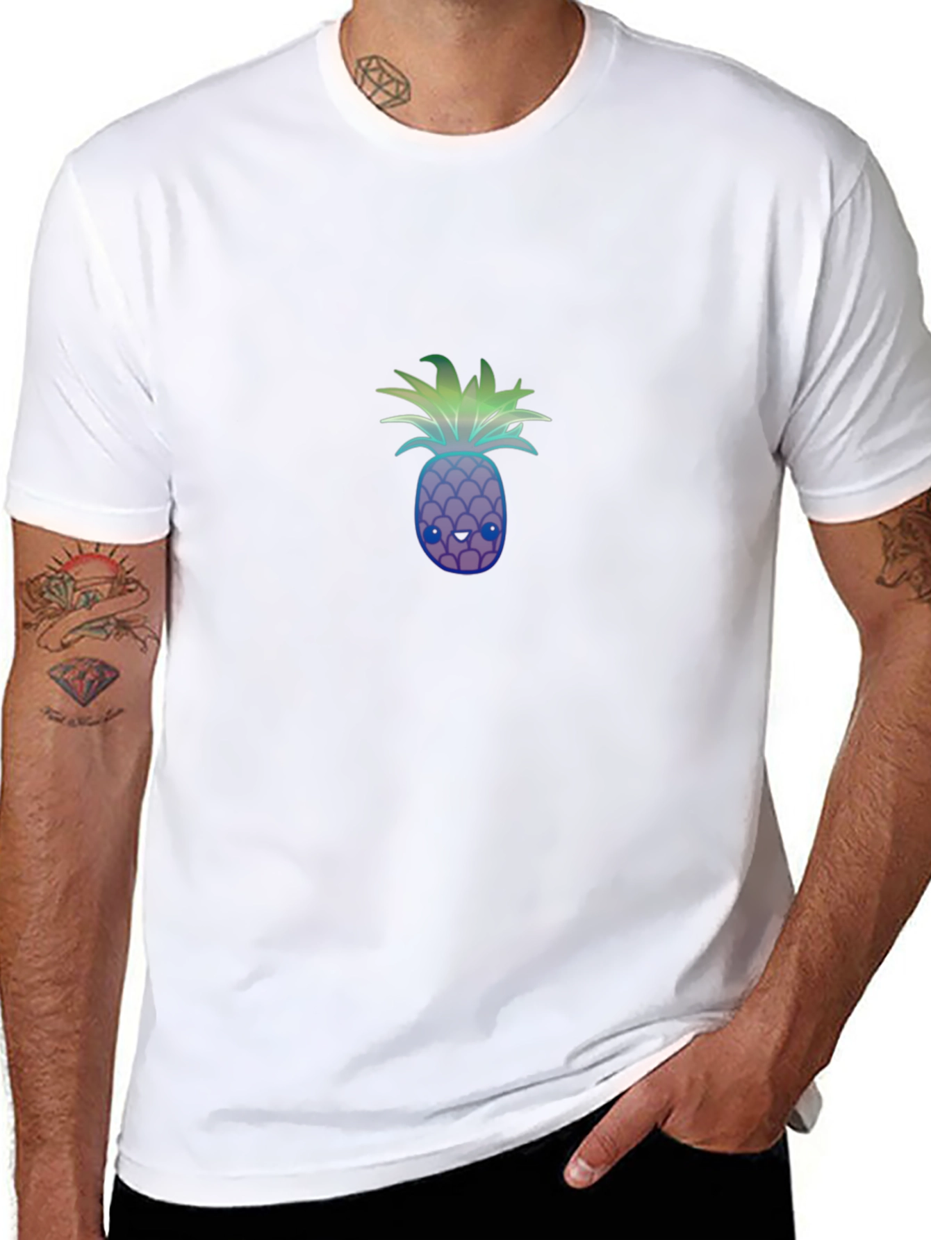 Mens Black T-Shirt with Pineapple Graphic