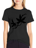 Black T-Shirt with Botanical Silhouette